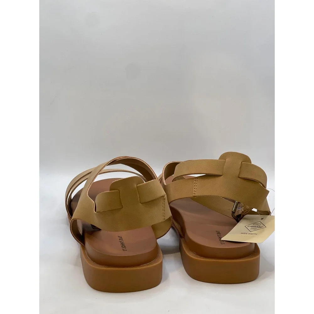 St Johns Bay Esposito Tan Strappy Flat Sandals Womens 12W Wide Width New